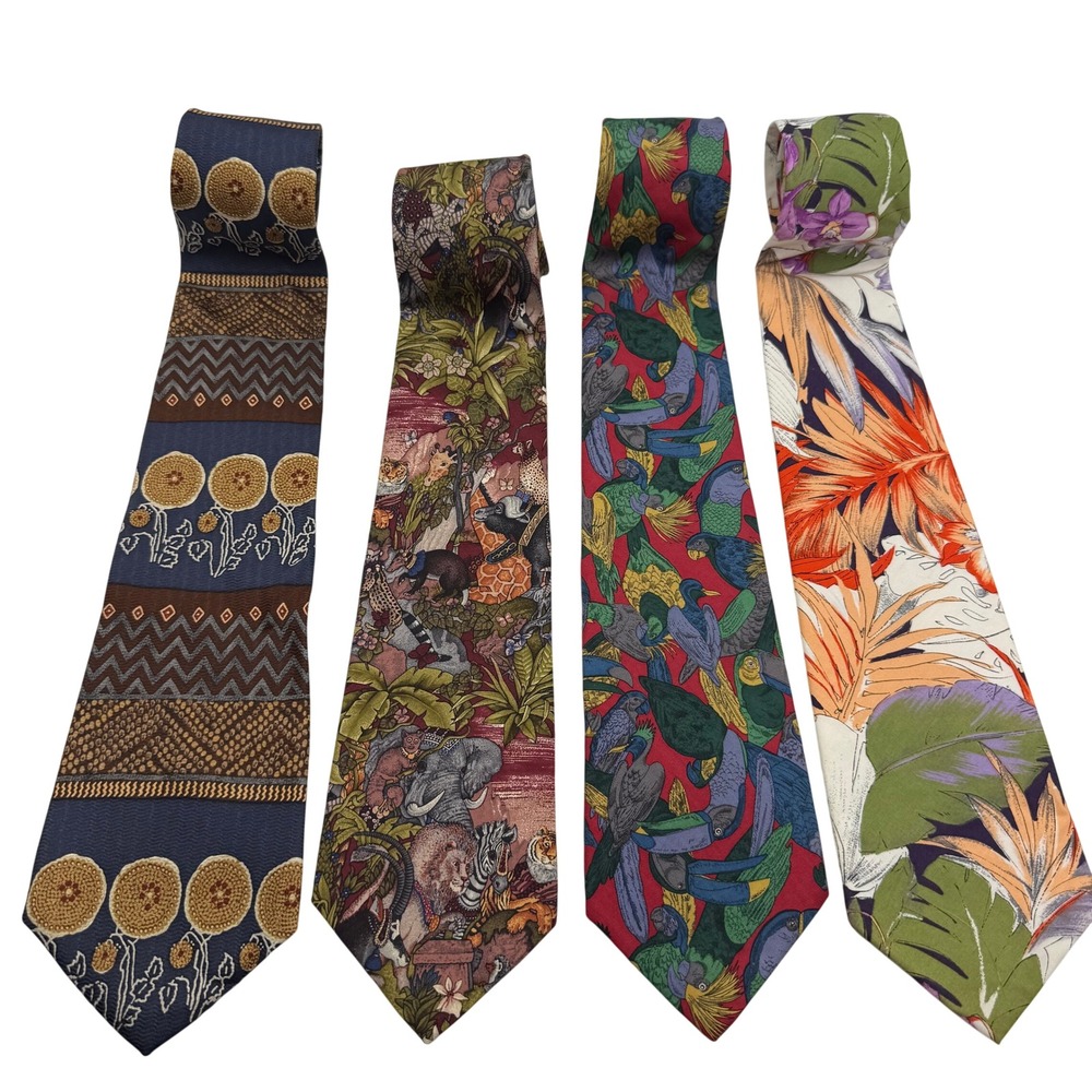 Paul Fredrick & UNICEF Mens Silk Cotton Tie Bundle Safari Tropical Floral 4pc